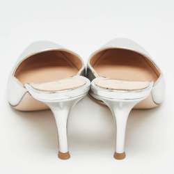 Pre Owned Gianvito Rossi Silver Leather Lindsay Mules Size 35.5