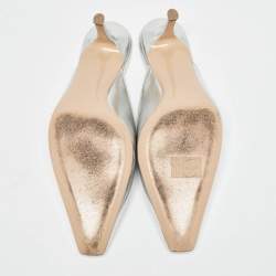 Pre Owned Gianvito Rossi Silver Leather Lindsay Mules Size 35.5