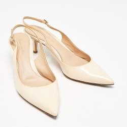 Pre Owned Gianvito Rossi Beige Patent Leather Slingback Pumps Size 39