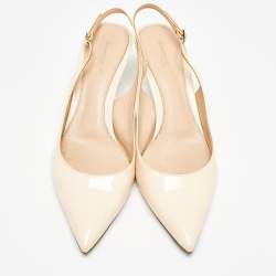 Pre Owned Gianvito Rossi Beige Patent Leather Slingback Pumps Size 39