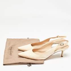 Pre Owned Gianvito Rossi Beige Patent Leather Slingback Pumps Size 39