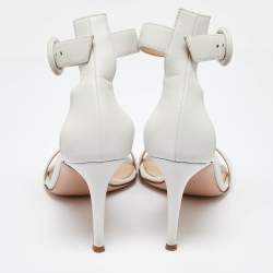 Pre Owned Gianvito Rossi White Leather Portofino Ankle Strap Sandals Size 38