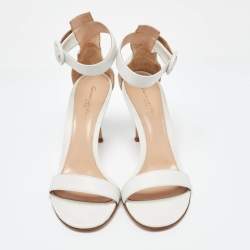 Pre Owned Gianvito Rossi White Leather Portofino Ankle Strap Sandals Size 38