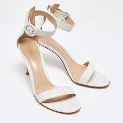 Pre Owned Gianvito Rossi White Leather Portofino Ankle Strap Sandals Size 38