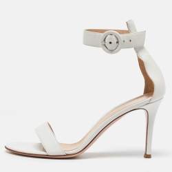 Pre Owned Gianvito Rossi White Leather Portofino Ankle Strap Sandals Size 38