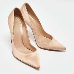 Pre Owned Gianvito Rossi Beige Satin Gianvito 105 Pointed Toe Pumps Size 38