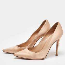 Pre Owned Gianvito Rossi Beige Satin Gianvito 105 Pointed Toe Pumps Size 38