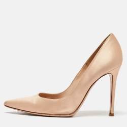 Pre Owned Gianvito Rossi Beige Satin Gianvito 105 Pointed Toe Pumps Size 38