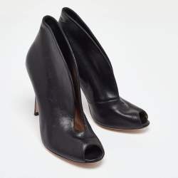 Gianvito Rossi Black Leather Vamp Peep Toe Booties Size 37.5