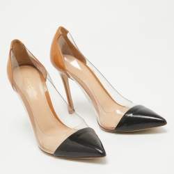 Gianvito Rossi Nude/Black Patent Leather And PVC Plexi Pointed Toe Pumps Size 38