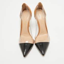 Gianvito Rossi Nude/Black Patent Leather And PVC Plexi Pointed Toe Pumps Size 38