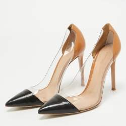 Gianvito Rossi Nude/Black Patent Leather And PVC Plexi Pointed Toe Pumps Size 38
