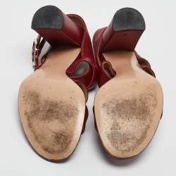 Pre Owned Gianvito Rossi Burgundy Leather Ankle Wrap Sandals Size 39