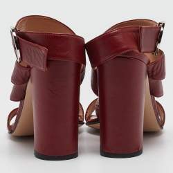 Pre Owned Gianvito Rossi Burgundy Leather Ankle Wrap Sandals Size 39