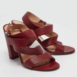 Pre Owned Gianvito Rossi Burgundy Leather Ankle Wrap Sandals Size 39