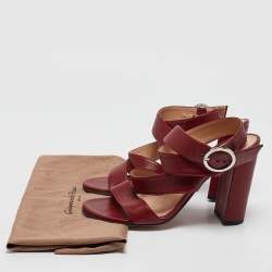 Pre Owned Gianvito Rossi Burgundy Leather Ankle Wrap Sandals Size 39