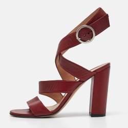 Pre Owned Gianvito Rossi Burgundy Leather Ankle Wrap Sandals Size 39
