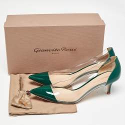 Pre Owned Gianvito Rossi Green/Transparent Patent and PVC Plexi Pumps Size 39