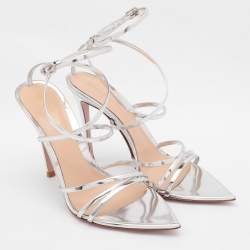 Pre Owned Gianvito Rossi Silver Leather Kim Ankle Strap Sandals Size 37