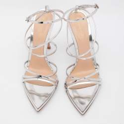 Pre Owned Gianvito Rossi Silver Leather Kim Ankle Strap Sandals Size 37