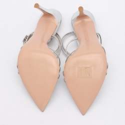 Pre Owned Gianvito Rossi Silver Leather Kim Ankle Strap Sandals Size 37