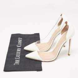 Gianvito Rossi White Patent Leather and PVC Plexi Pointed Toe Pumps 38.5