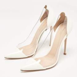 Gianvito Rossi White Patent Leather and PVC Plexi Pointed Toe Pumps 38.5