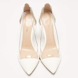 Gianvito Rossi White Patent Leather and PVC Plexi Pointed Toe Pumps 38.5