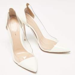 Gianvito Rossi White Patent Leather and PVC Plexi Pointed Toe Pumps 38.5