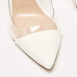 Gianvito Rossi White Patent Leather and PVC Plexi Pointed Toe Pumps 38.5