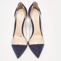 Gianvito Rossi Blue Suede and PVC Plexi Pointed Toe Pumps 39