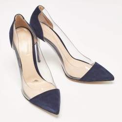 Gianvito Rossi Blue Suede and PVC Plexi Pointed Toe Pumps 39