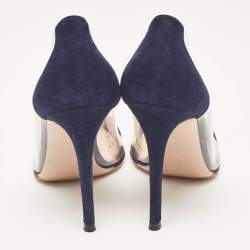 Gianvito Rossi Blue Suede and PVC Plexi Pointed Toe Pumps 39