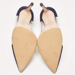 Gianvito Rossi Blue Suede and PVC Plexi Pointed Toe Pumps 39