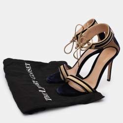 Pre Owned Gianvito Rossi Blue/Gold Velvet and Leather Augusta Ankle Cuff Sandals Size 36