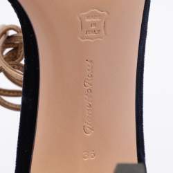 Pre Owned Gianvito Rossi Blue/Gold Velvet and Leather Augusta Ankle Cuff Sandals Size 36