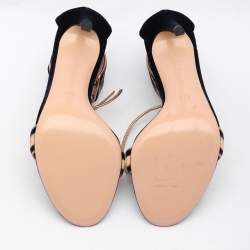 Pre Owned Gianvito Rossi Blue/Gold Velvet and Leather Augusta Ankle Cuff Sandals Size 36