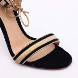 Pre Owned Gianvito Rossi Blue/Gold Velvet and Leather Augusta Ankle Cuff Sandals Size 36