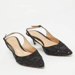 Pre Owned Gianvito Rossi Black Satin Sequins Embellished Slingback Pumps Size 39