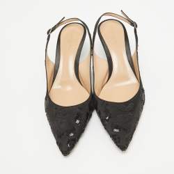 Pre Owned Gianvito Rossi Black Satin Sequins Embellished Slingback Pumps Size 39