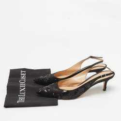 Pre Owned Gianvito Rossi Black Satin Sequins Embellished Slingback Pumps Size 39
