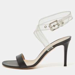 Gianvito Rossi Black Leather and PVC Ankle Strap Sandals Size 38.5