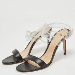 Gianvito Rossi Black Leather and PVC Ankle Strap Sandals Size 38.5