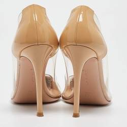 Pre Owned Gianvito Rossi Off White/Beige Patent Leather and PVC Plexi Pumps Size 37.5