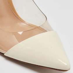Pre Owned Gianvito Rossi Off White/Beige Patent Leather and PVC Plexi Pumps Size 37.5