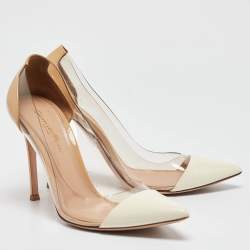 Pre Owned Gianvito Rossi Off White/Beige Patent Leather and PVC Plexi Pumps Size 37.5