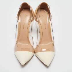Pre Owned Gianvito Rossi Off White/Beige Patent Leather and PVC Plexi Pumps Size 37.5