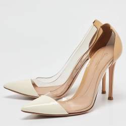 Pre Owned Gianvito Rossi Off White/Beige Patent Leather and PVC Plexi Pumps Size 37.5