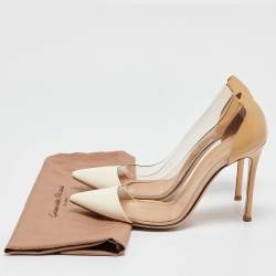 Pre Owned Gianvito Rossi Off White/Beige Patent Leather and PVC Plexi Pumps Size 37.5