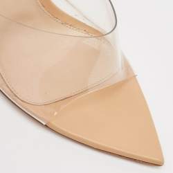 Gianvito Rossi Beige Leather and PVC Plexi Mules Size 38